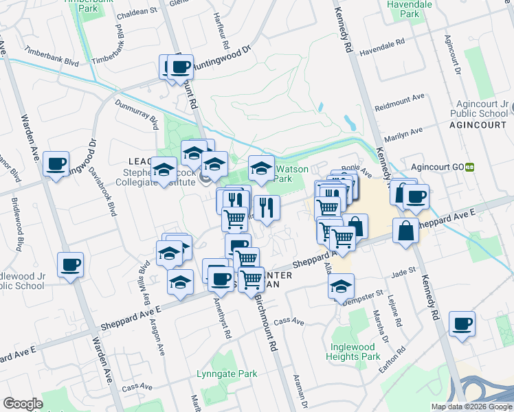 map of restaurants, bars, coffee shops, grocery stores, and more near in Toronto