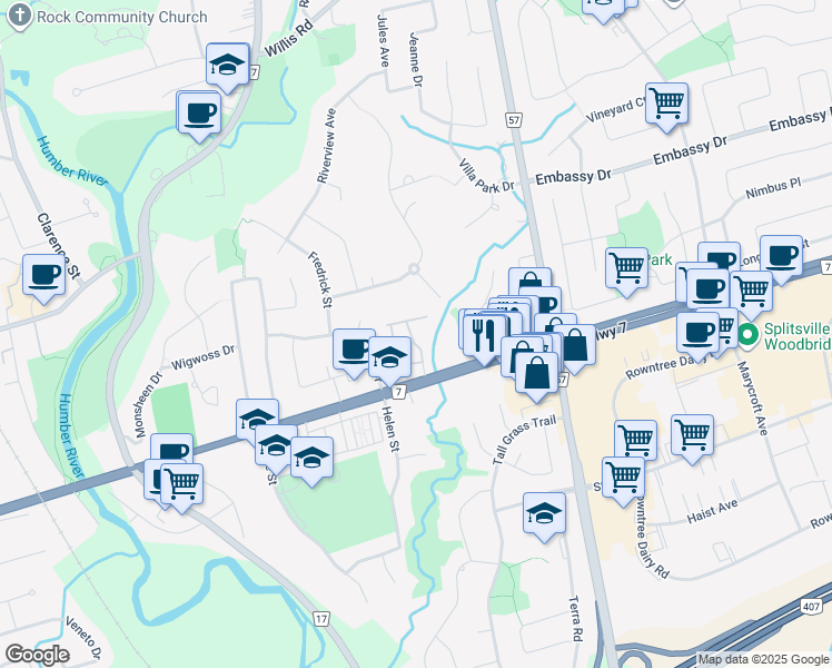 map of restaurants, bars, coffee shops, grocery stores, and more near 77 Glazebrook Drive in Vaughan