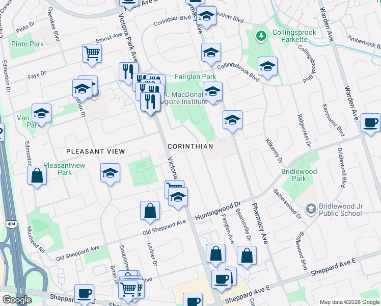 map of restaurants, bars, coffee shops, grocery stores, and more near in Toronto