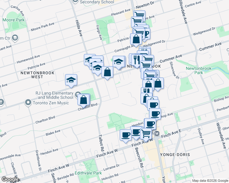 map of restaurants, bars, coffee shops, grocery stores, and more near in Toronto