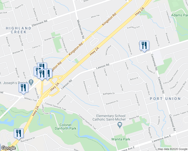 map of restaurants, bars, coffee shops, grocery stores, and more near in Toronto