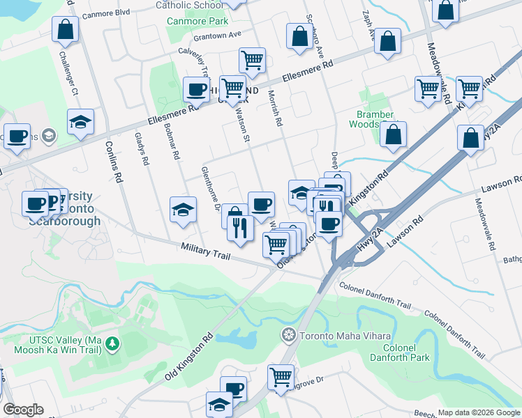map of restaurants, bars, coffee shops, grocery stores, and more near 30 Watson Street in Toronto