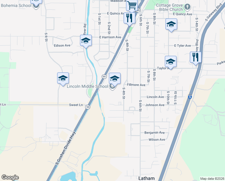 map of restaurants, bars, coffee shops, grocery stores, and more near 1565 South 4th Street in Cottage Grove