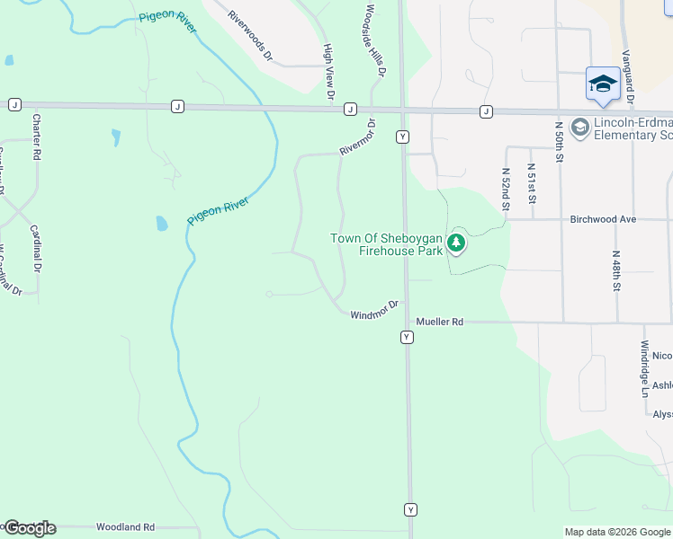map of restaurants, bars, coffee shops, grocery stores, and more near N6762 Ridgemor Drive in Sheboygan