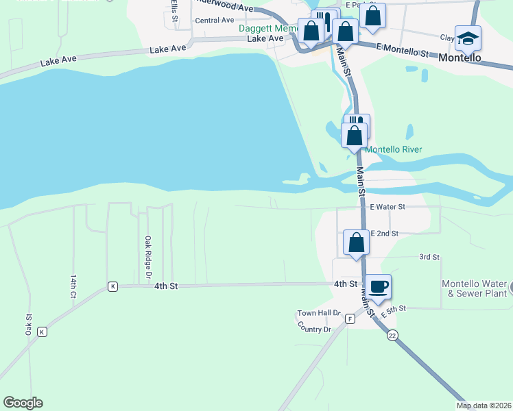 map of restaurants, bars, coffee shops, grocery stores, and more near 261 West Water Street in Montello