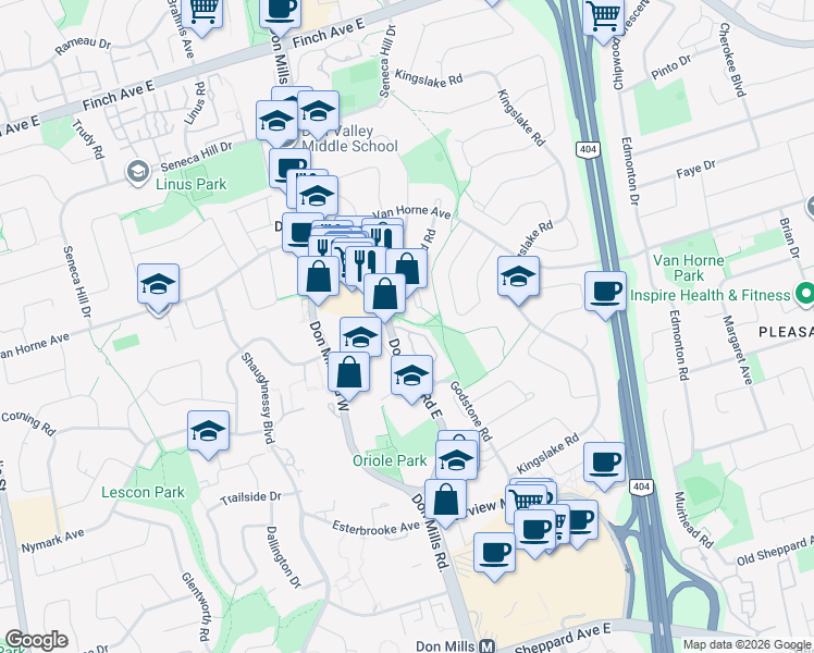 map of restaurants, bars, coffee shops, grocery stores, and more near in Toronto