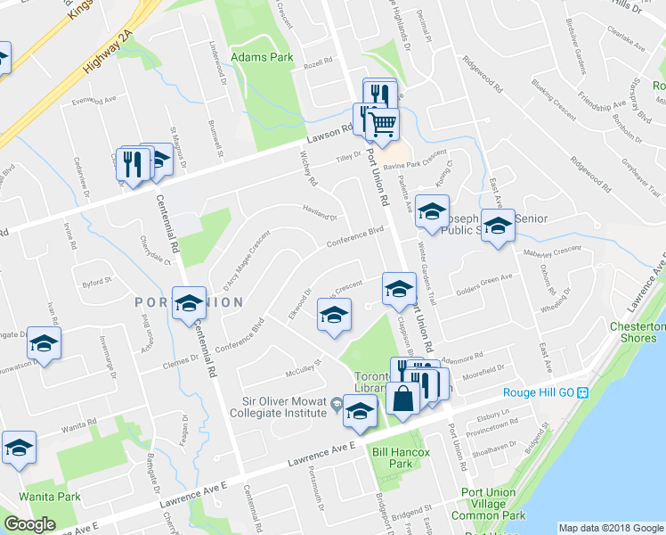 map of restaurants, bars, coffee shops, grocery stores, and more near 40 Elkwood Drive in Toronto