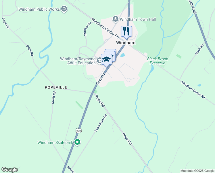 map of restaurants, bars, coffee shops, grocery stores, and more near 7 Shelby Drive in Windham