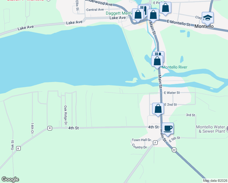 map of restaurants, bars, coffee shops, grocery stores, and more near 261 West Water Street in Montello