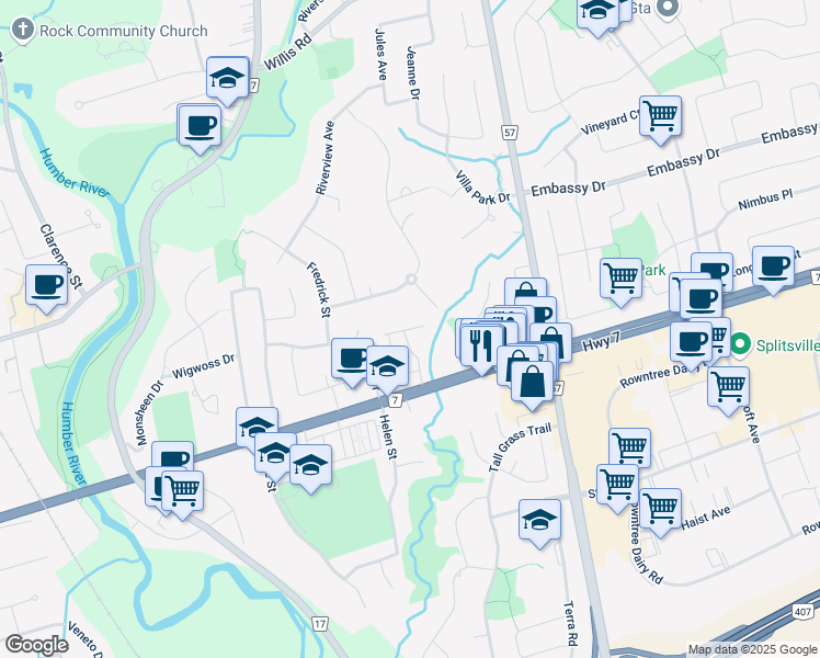 map of restaurants, bars, coffee shops, grocery stores, and more near 22 Ingleside Street in Vaughan