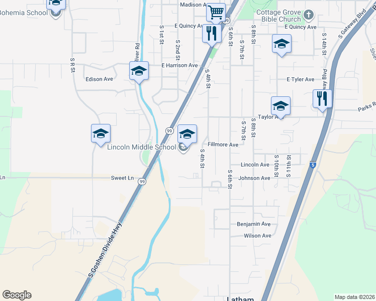 map of restaurants, bars, coffee shops, grocery stores, and more near 1565 South 4th Street in Cottage Grove