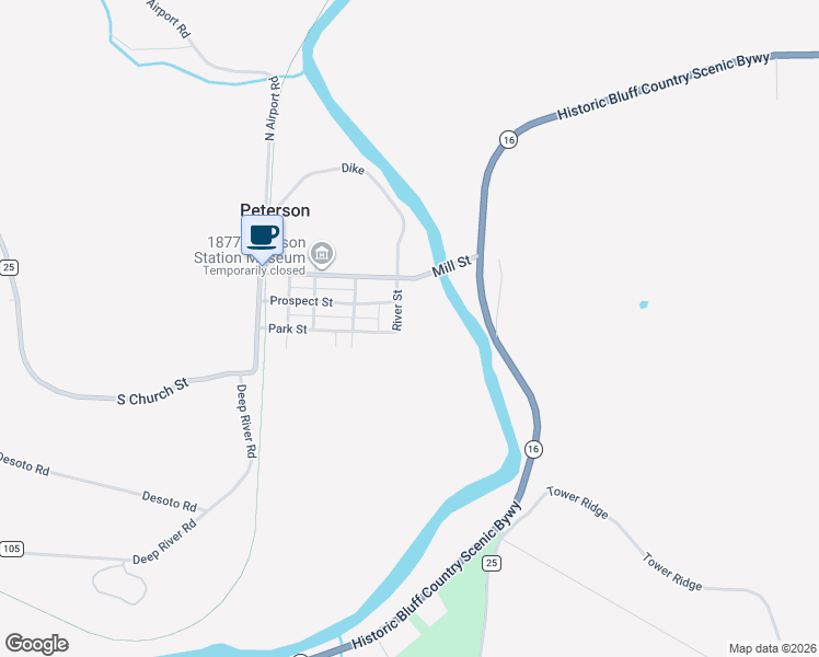 map of restaurants, bars, coffee shops, grocery stores, and more near 203 River Street in Peterson