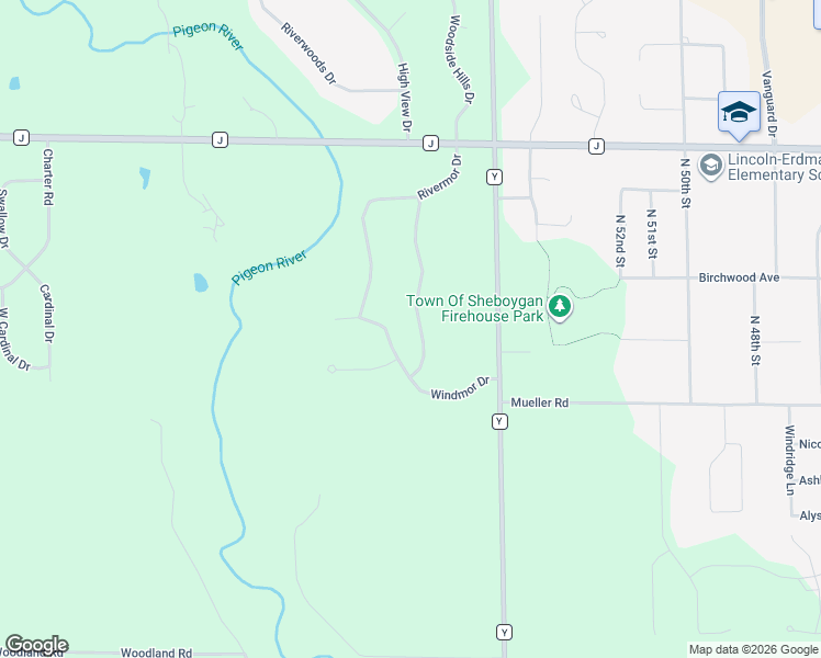 map of restaurants, bars, coffee shops, grocery stores, and more near N6762 Ridgemor Drive in Sheboygan