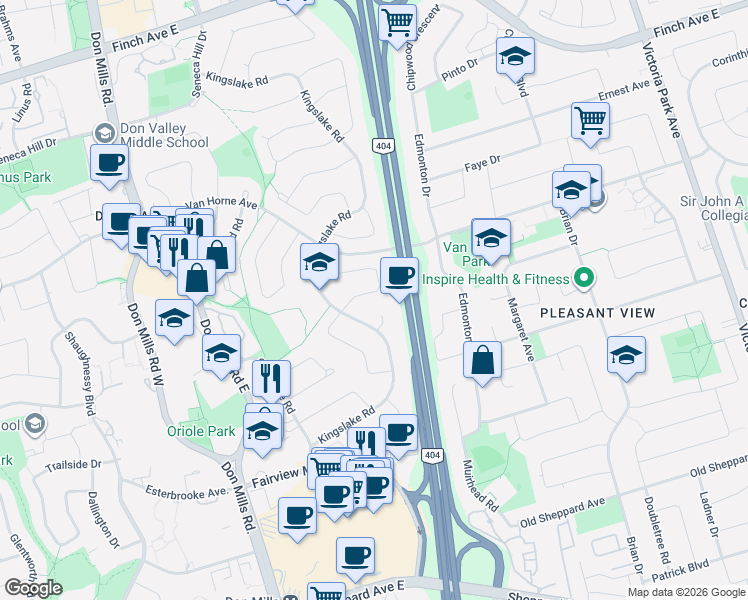 map of restaurants, bars, coffee shops, grocery stores, and more near in Toronto