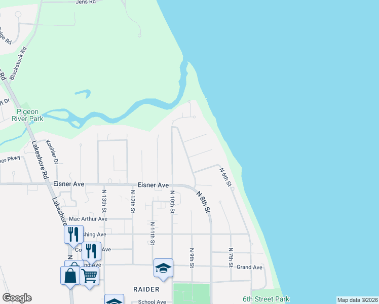 map of restaurants, bars, coffee shops, grocery stores, and more near 734 Oak Tree Road in Sheboygan