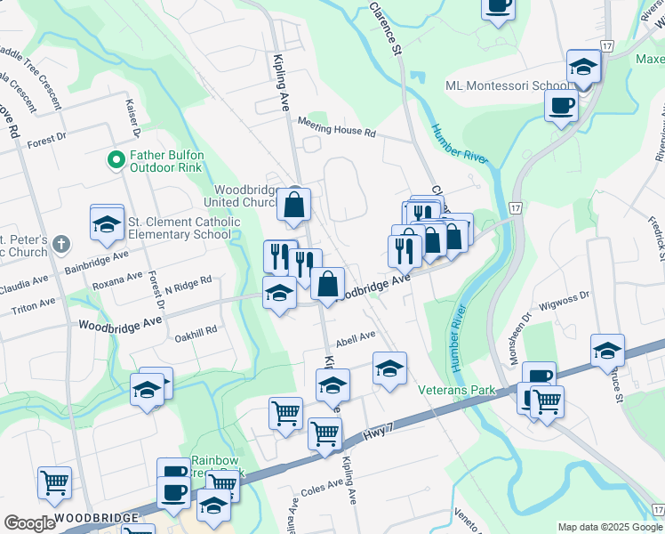 map of restaurants, bars, coffee shops, grocery stores, and more near 72 William Street in Vaughan