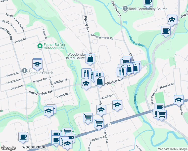 map of restaurants, bars, coffee shops, grocery stores, and more near 8006 Kipling Avenue in Vaughan