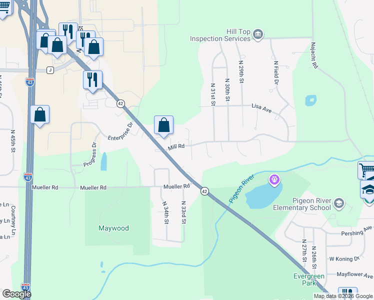 map of restaurants, bars, coffee shops, grocery stores, and more near 3730 Limestone Court in Sheboygan