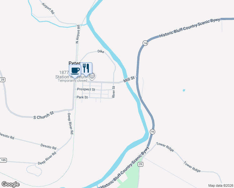 map of restaurants, bars, coffee shops, grocery stores, and more near 203 River Street in Peterson