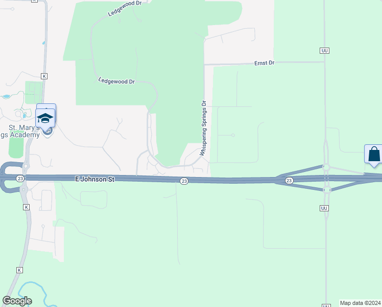 map of restaurants, bars, coffee shops, grocery stores, and more near 230 Whispering Springs Dr in Fond du Lac