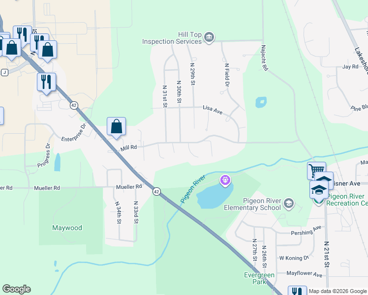map of restaurants, bars, coffee shops, grocery stores, and more near 3720 Kennedy Circle in Sheboygan