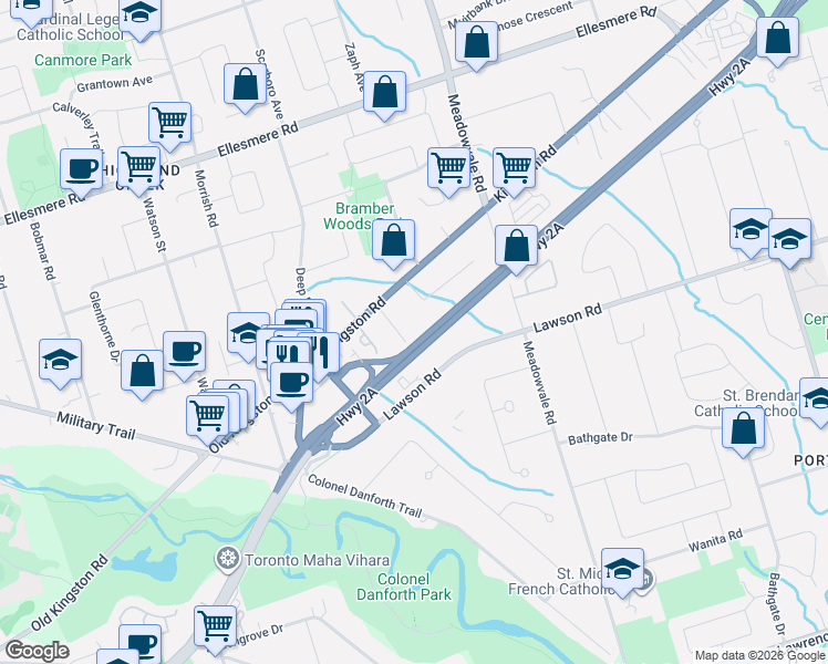 map of restaurants, bars, coffee shops, grocery stores, and more near in Toronto