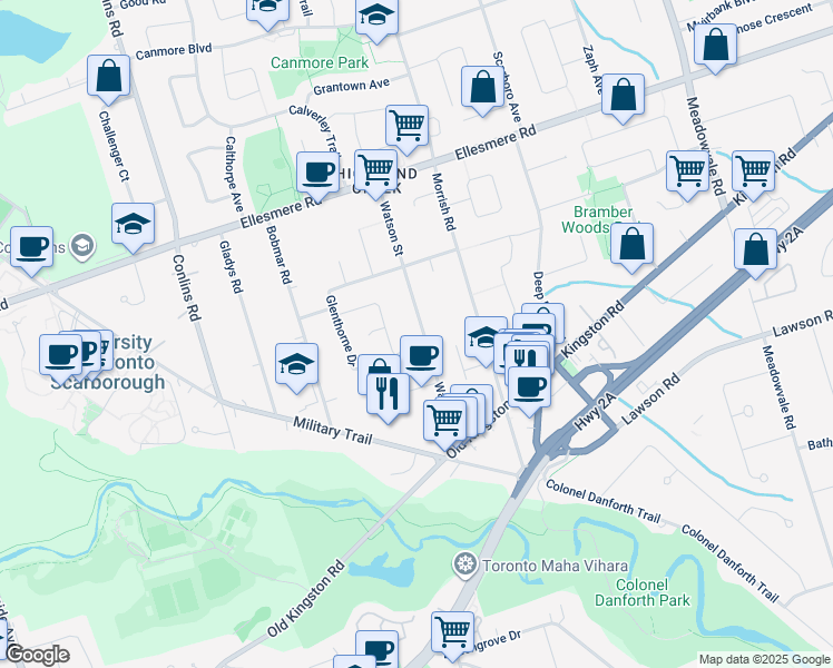 map of restaurants, bars, coffee shops, grocery stores, and more near 44 Watson Street in Toronto