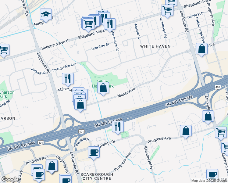 map of restaurants, bars, coffee shops, grocery stores, and more near in Toronto