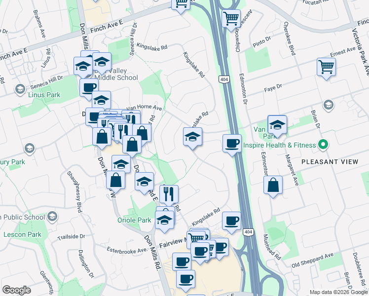 map of restaurants, bars, coffee shops, grocery stores, and more near in Toronto