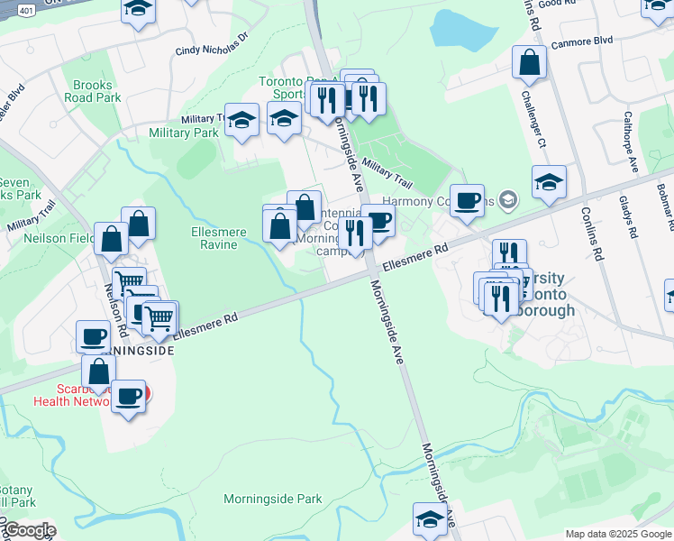 map of restaurants, bars, coffee shops, grocery stores, and more near in Toronto