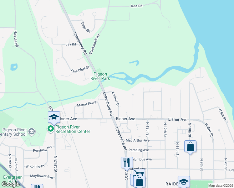 map of restaurants, bars, coffee shops, grocery stores, and more near 3725 Koehler Drive in Sheboygan