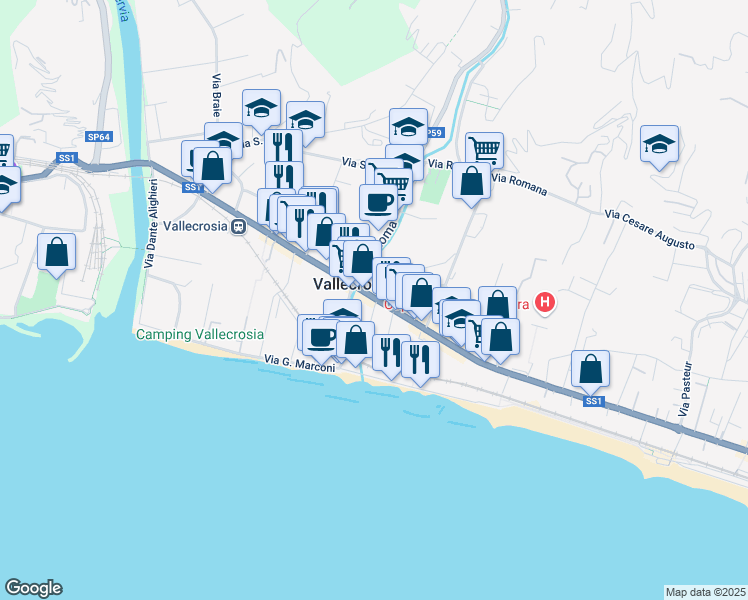 map of restaurants, bars, coffee shops, grocery stores, and more near 179 Via Aprosio Col. in Vallecrosia