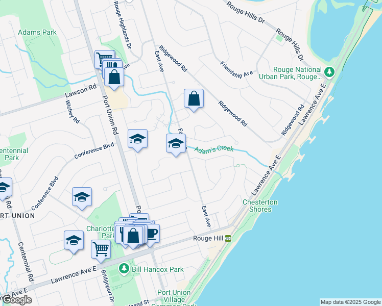 map of restaurants, bars, coffee shops, grocery stores, and more near in Toronto
