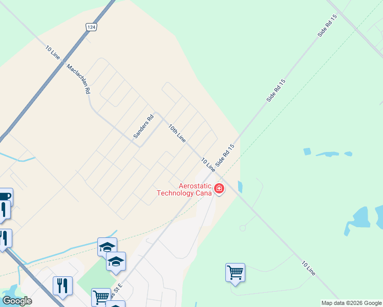 map of restaurants, bars, coffee shops, grocery stores, and more near 14 Gibson Drive in Erin