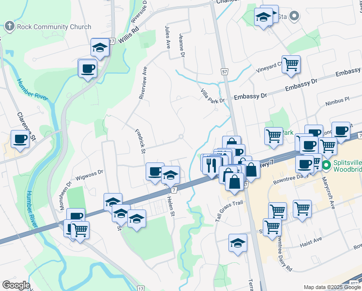 map of restaurants, bars, coffee shops, grocery stores, and more near in Vaughan