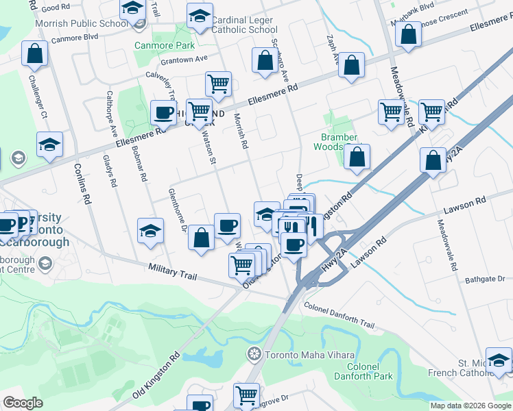 map of restaurants, bars, coffee shops, grocery stores, and more near in Toronto