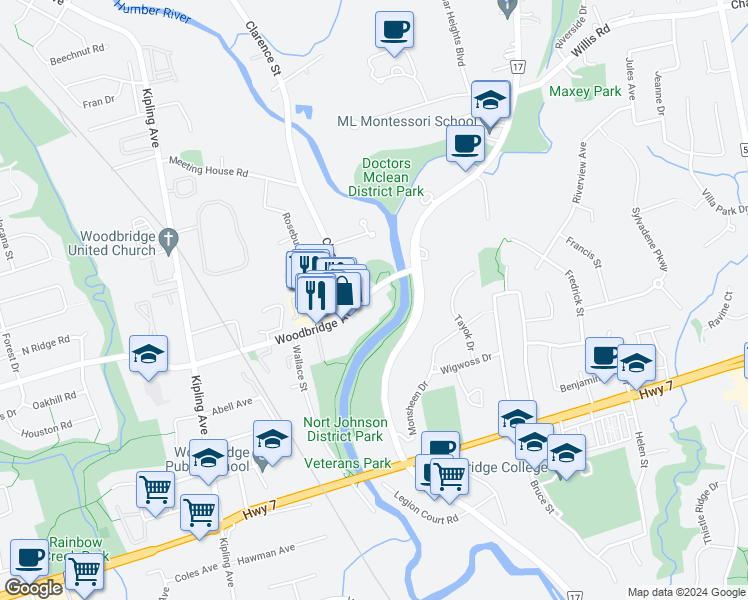 map of restaurants, bars, coffee shops, grocery stores, and more near in Vaughan