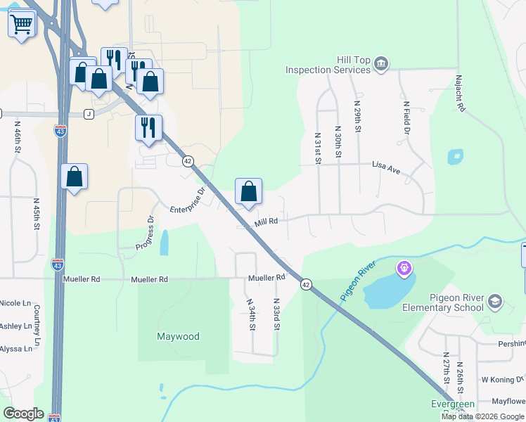 map of restaurants, bars, coffee shops, grocery stores, and more near 3730 Limestone Court in Sheboygan
