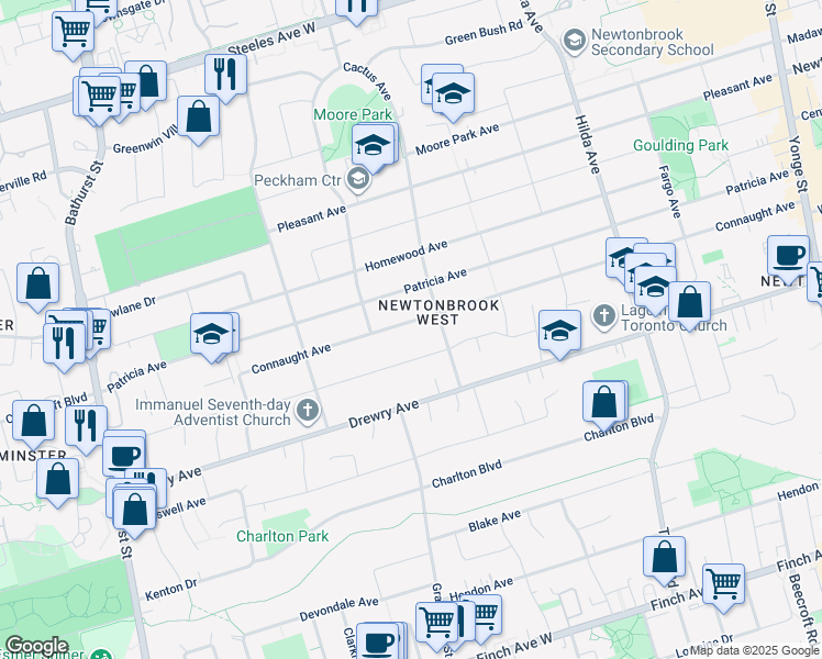 map of restaurants, bars, coffee shops, grocery stores, and more near 315 Connaught Avenue in Toronto