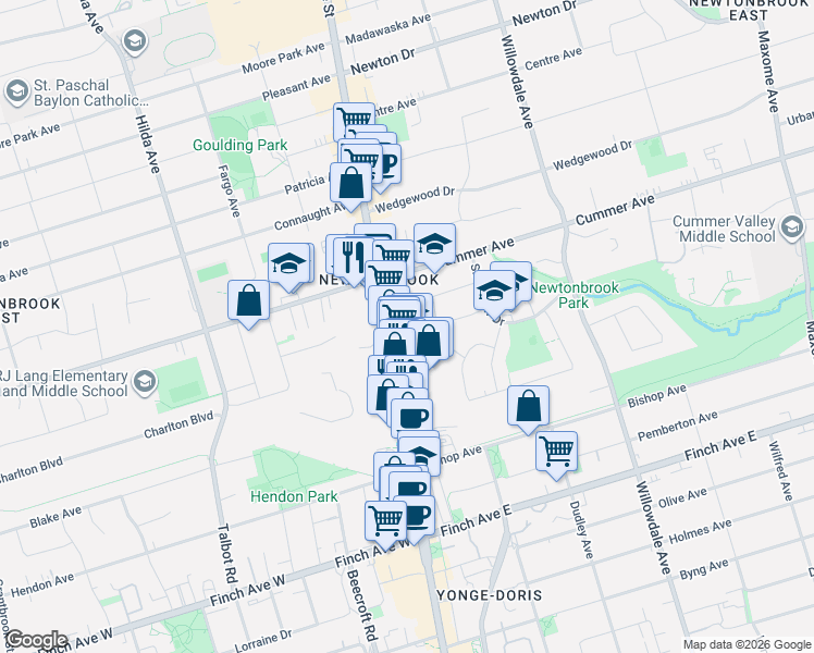map of restaurants, bars, coffee shops, grocery stores, and more near 7 Golden Lion Heights in Toronto