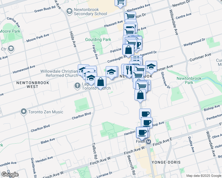 map of restaurants, bars, coffee shops, grocery stores, and more near in Toronto