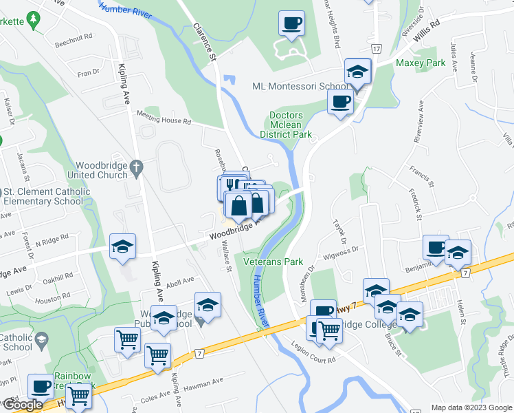 map of restaurants, bars, coffee shops, grocery stores, and more near 31 Clarence Street in Vaughan