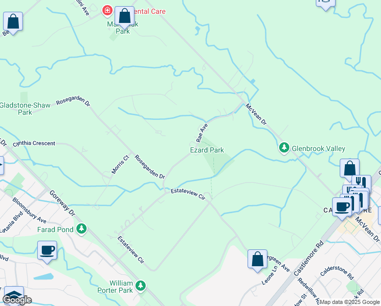 map of restaurants, bars, coffee shops, grocery stores, and more near 12 Rae Avenue in Brampton