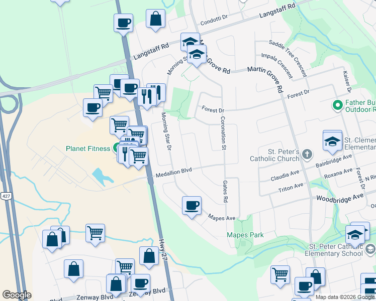 map of restaurants, bars, coffee shops, grocery stores, and more near 39 Sungold Court in Vaughan