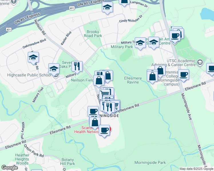 map of restaurants, bars, coffee shops, grocery stores, and more near 30 Livonia Place in Toronto