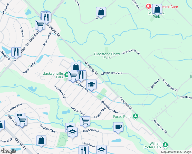 map of restaurants, bars, coffee shops, grocery stores, and more near 2 Richgrove Drive in Brampton