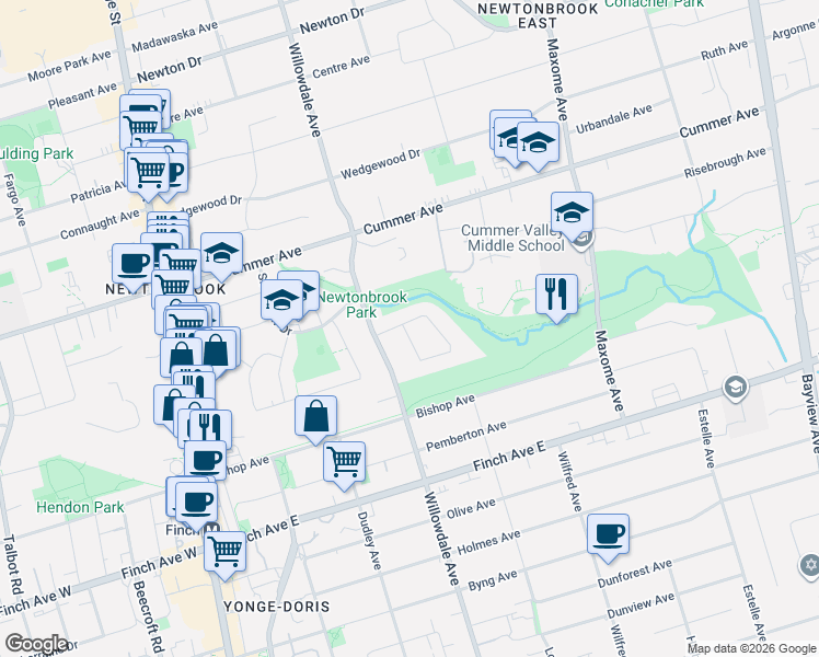 map of restaurants, bars, coffee shops, grocery stores, and more near 15 Revcoe Drive in Toronto
