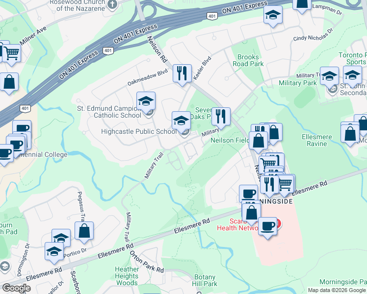 map of restaurants, bars, coffee shops, grocery stores, and more near in Toronto