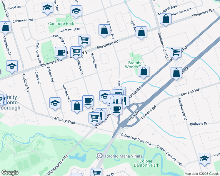 map of restaurants, bars, coffee shops, grocery stores, and more near 30 Romac Drive in Toronto