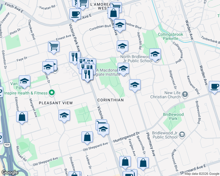 map of restaurants, bars, coffee shops, grocery stores, and more near 167 Fairglen Avenue in Toronto